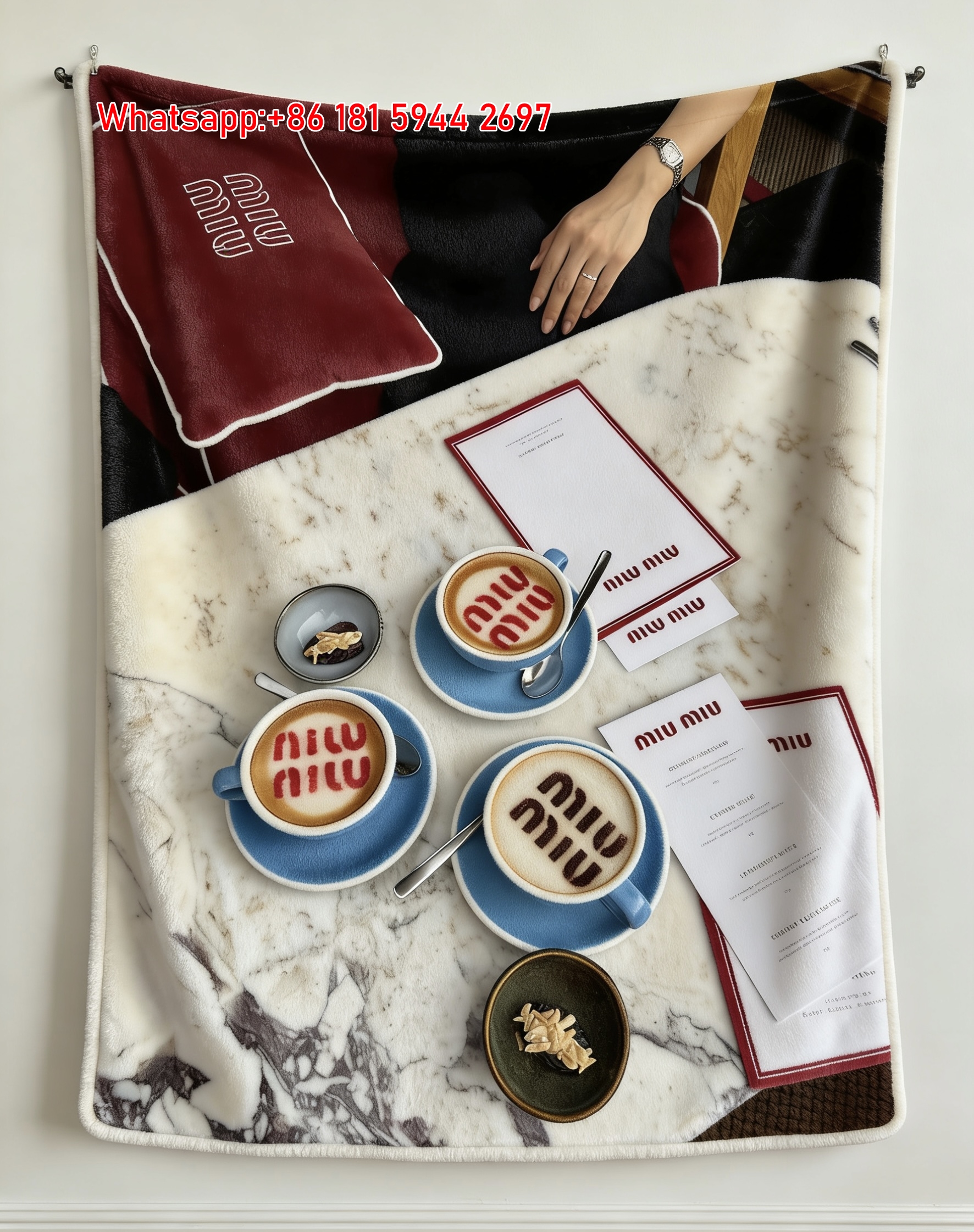 Miu Miu Coffee Latte Art Marble Table Flannel Throw Blanket Miu Miu Cafe Printed Sofa Blanket IMG_0383